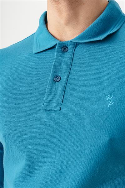 Mens Cobalt Polo Collar Slim Fit Long Sleeve T-Shirt