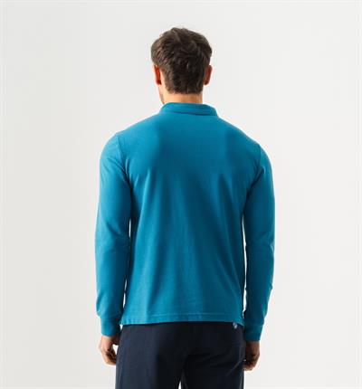 Mens Cobalt Polo Collar Slim Fit Long Sleeve T-Shirt
