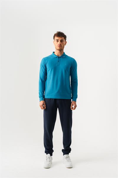 Polo Yaka Slim Fit Uzun Kollu Erkek Kobalt T-Shirt