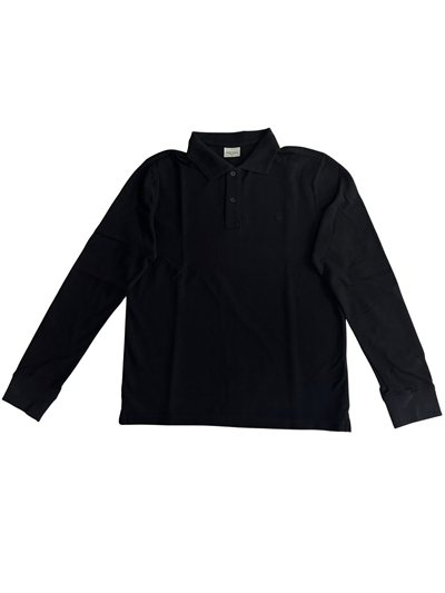 Mens Black Polo Collar Slim Fit Long Sleeve T-Shirt
