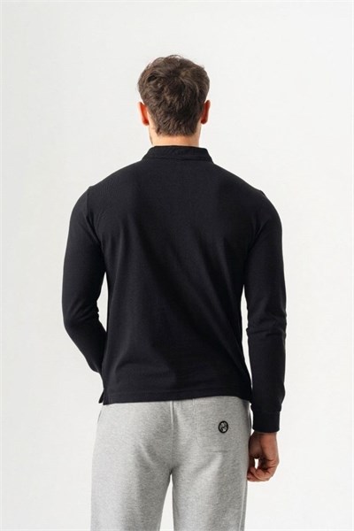 Polo Yaka Slim Fit Uzun Kollu Erkek Siyah T-Shirt