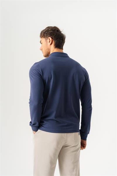 Mens Navy Polo Collar Slim Fit Long Sleeve T-Shirt