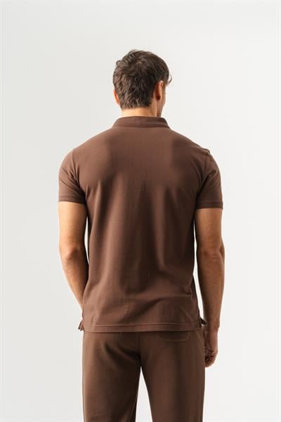 Mens Tan Polo Collar Slim Fit Short Sleeve T-Shirt