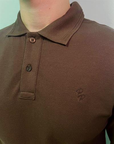Mens Tan Polo Collar Slim Fit Long Sleeve T-Shirt