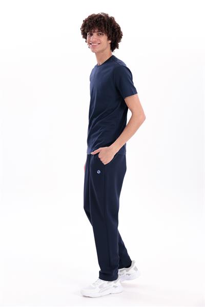Regular Fit Mens Navy Sweatpants with Special Print & Embroidery Details