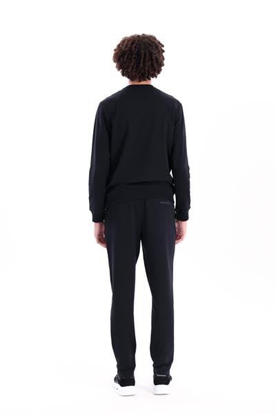 Regular Fit Mens Black Sweatpants with Special Print & Embroidery Details