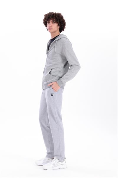 Regular Fit Mens Grey Melange Sweatpants with Special Print & Embroidery Details