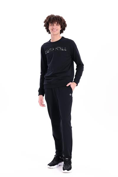 Regular Fit Mens Black Sweatpants with Special Print & Embroidery Details