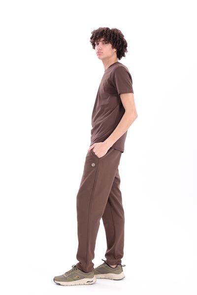 Regular Fit Mens Tan Sweatpants with Special Print & Embroidery Details
