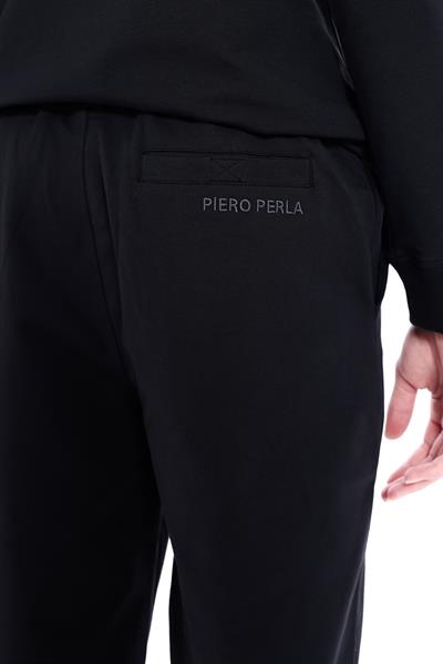 Regular Fit Mens Black Sweatpants with Special Print & Embroidery Details