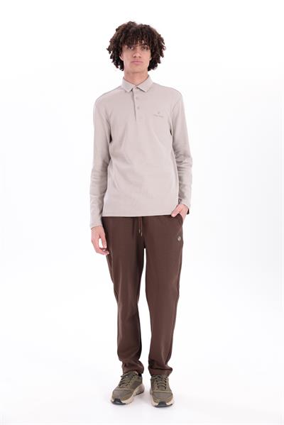 Regular fit jersey interlock jacquard long-sleeve polo shirt for men in stone