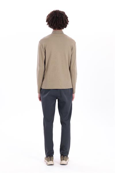 Regular Fit Jersey Interlock Jacquard Long-Sleeve Polo Shirt for Men in Khaki