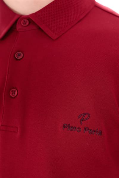 Regular Fit Jersey Interlock Jacquard Polo Collar Long-Sleeve T-Shirt for Men in Red