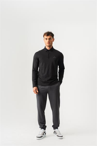 Regular Fit Jersey Interlock Jacquard Long-Sleeve Polo Shirt for Men in Anthracite