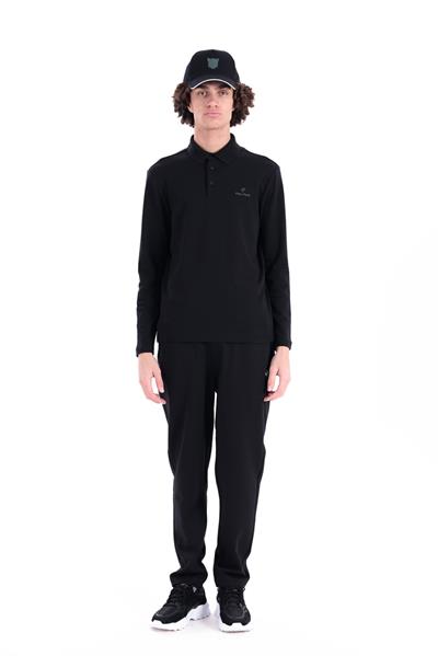 Regular Fit Jersey Interlock Jacquard Collar Long-Sleeve Polo Shirt for Men