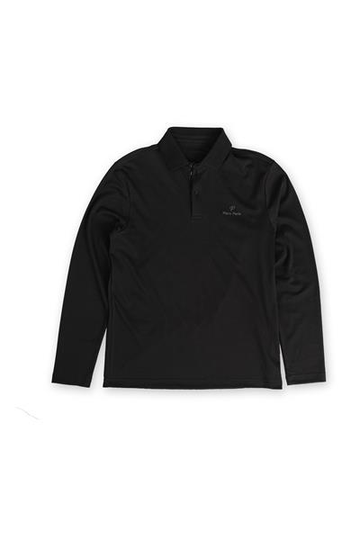 Regular Fit Jersey Interlock Jacquard Long-Sleeve Polo Shirt for Men in Anthracite