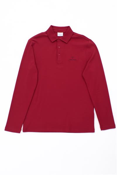 Regular Fit Jersey Interlock Jacquard Polo Collar Long-Sleeve T-Shirt for Men in Red