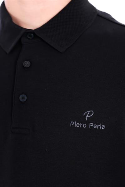 Regular Fit Jersey Interlock Jacquard Collar Long-Sleeve Polo Shirt for Men