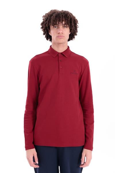 Regular Fit Jersey Interlock Jacquard Polo Collar Long-Sleeve T-Shirt for Men in Red