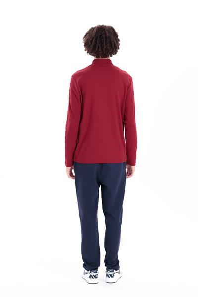 Regular Fit Jersey Interlock Jacquard Polo Collar Long-Sleeve T-Shirt for Men in Red