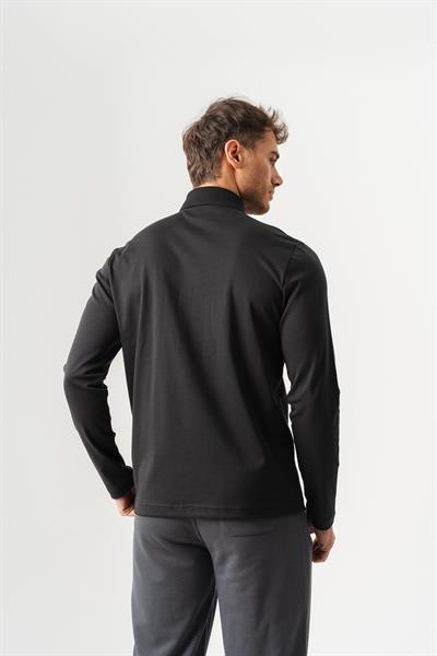 Regular Fit Jersey Interlock Jacquard Long-Sleeve Polo Shirt for Men in Anthracite