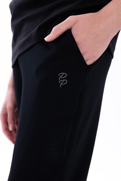 Slim Fit EVA Embroidered Detail Premium Mens Black Sweatpants
