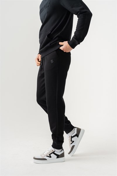 Slim Fit EVA Embroidered Detail Premium Mens Black Sweatpants