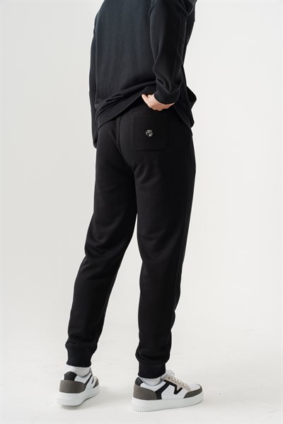 Slim Fit EVA Embroidered Detail Premium Mens Black Sweatpants