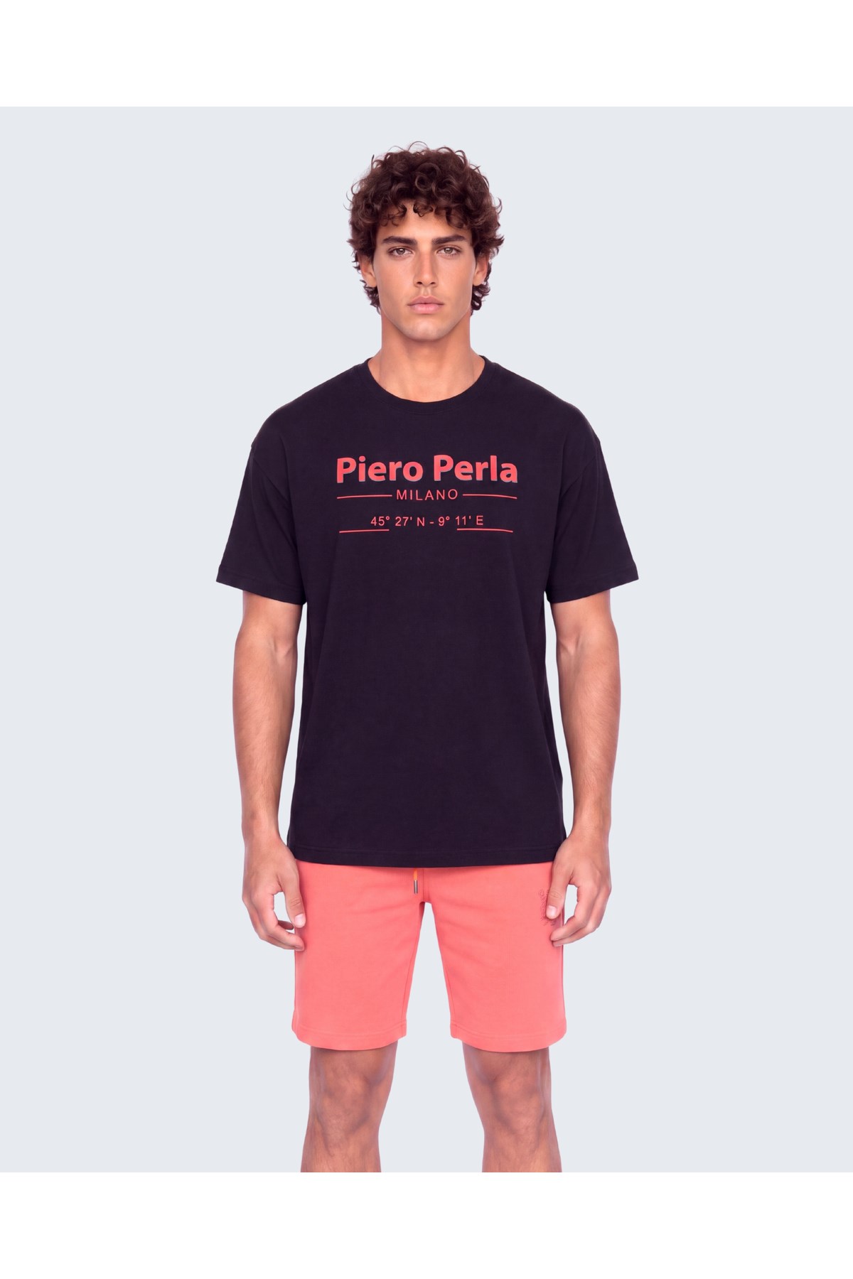 Erkek Bisiklet Yaka Milano Koordinat Baskı Detaylı Oversize Fit T-Shirt