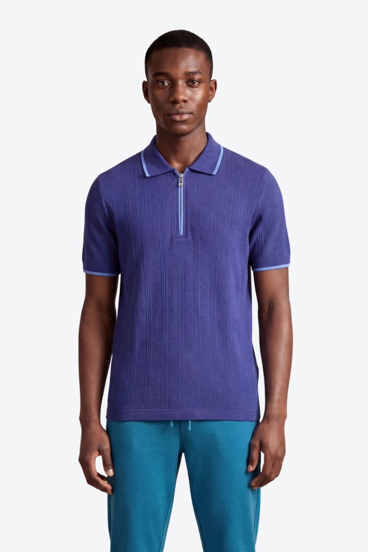 Erkek Fermuar Detaylı Slim Fit Polo Yaka T-Shirt