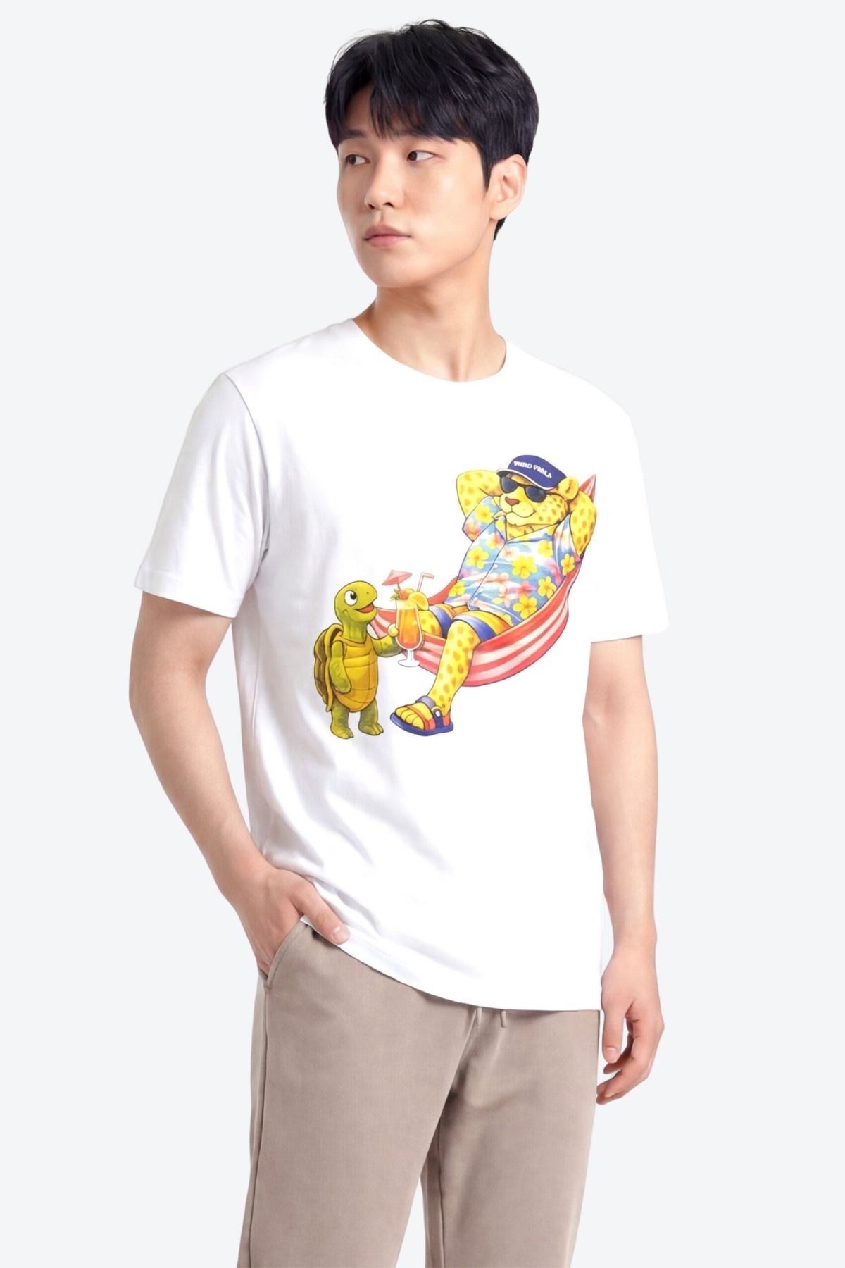 Jaguar Baskı Detaylı Bisiklet Yaka Regular Fit Erkek Beyaz T-Shirt