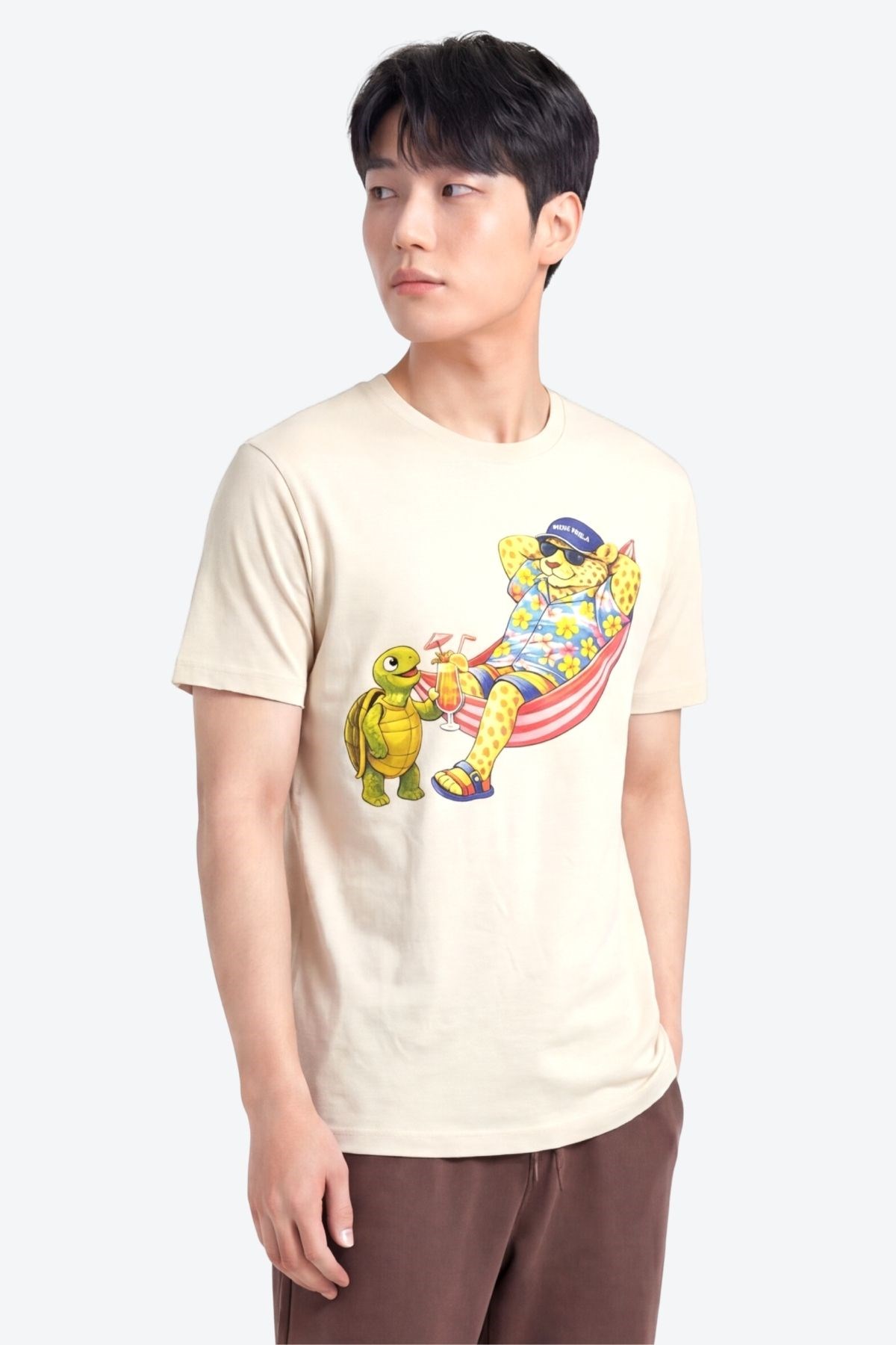 Jaguar Baskı Detaylı Bisiklet Yaka Regular Fit Erkek Sütlü Kahve T-Shirt