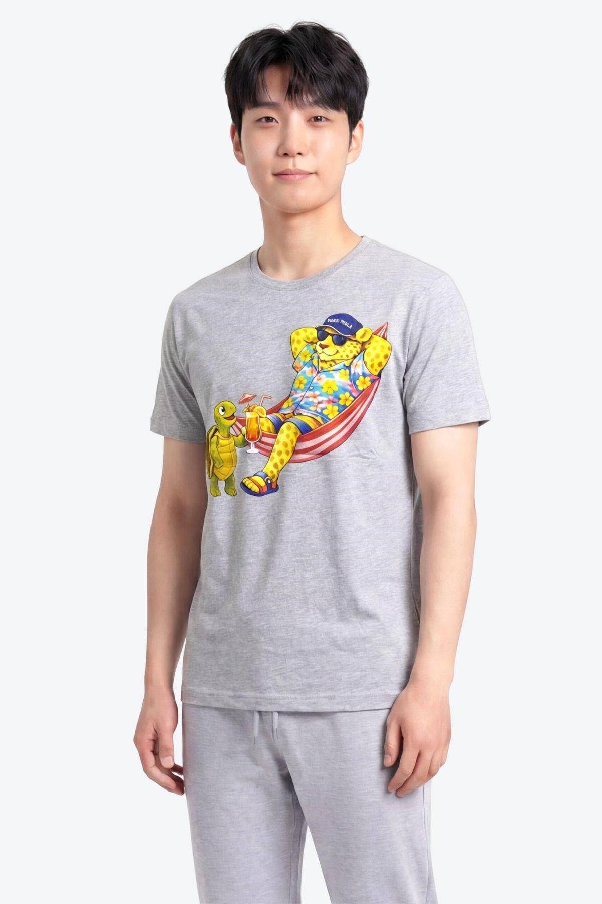 Jaguar Baskı Detaylı Bisiklet Yaka Regular Fit Erkek Gri T-Shirt