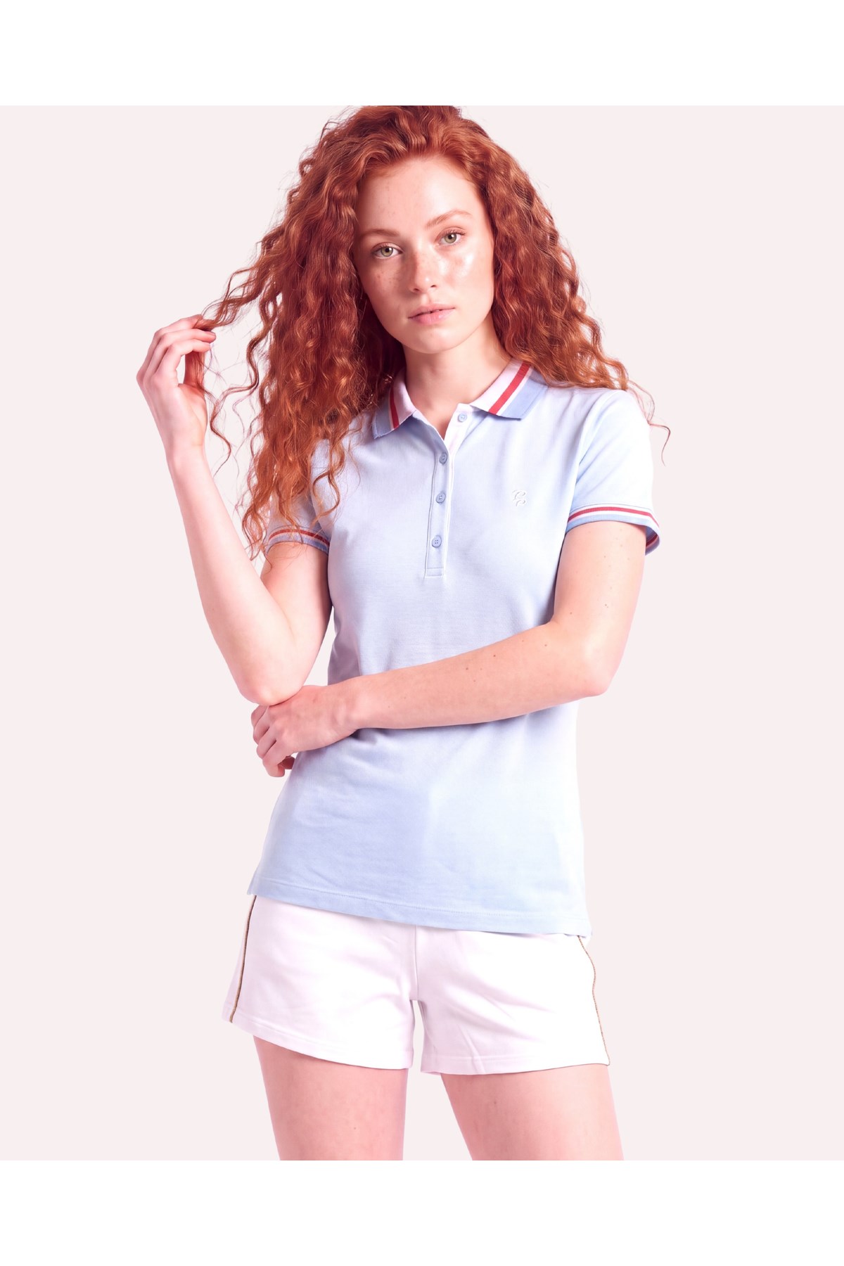 Kadın PP Eva Nakış Detaylı Ayaksız Yaka Slim Fit Polo Yaka T-Shirt