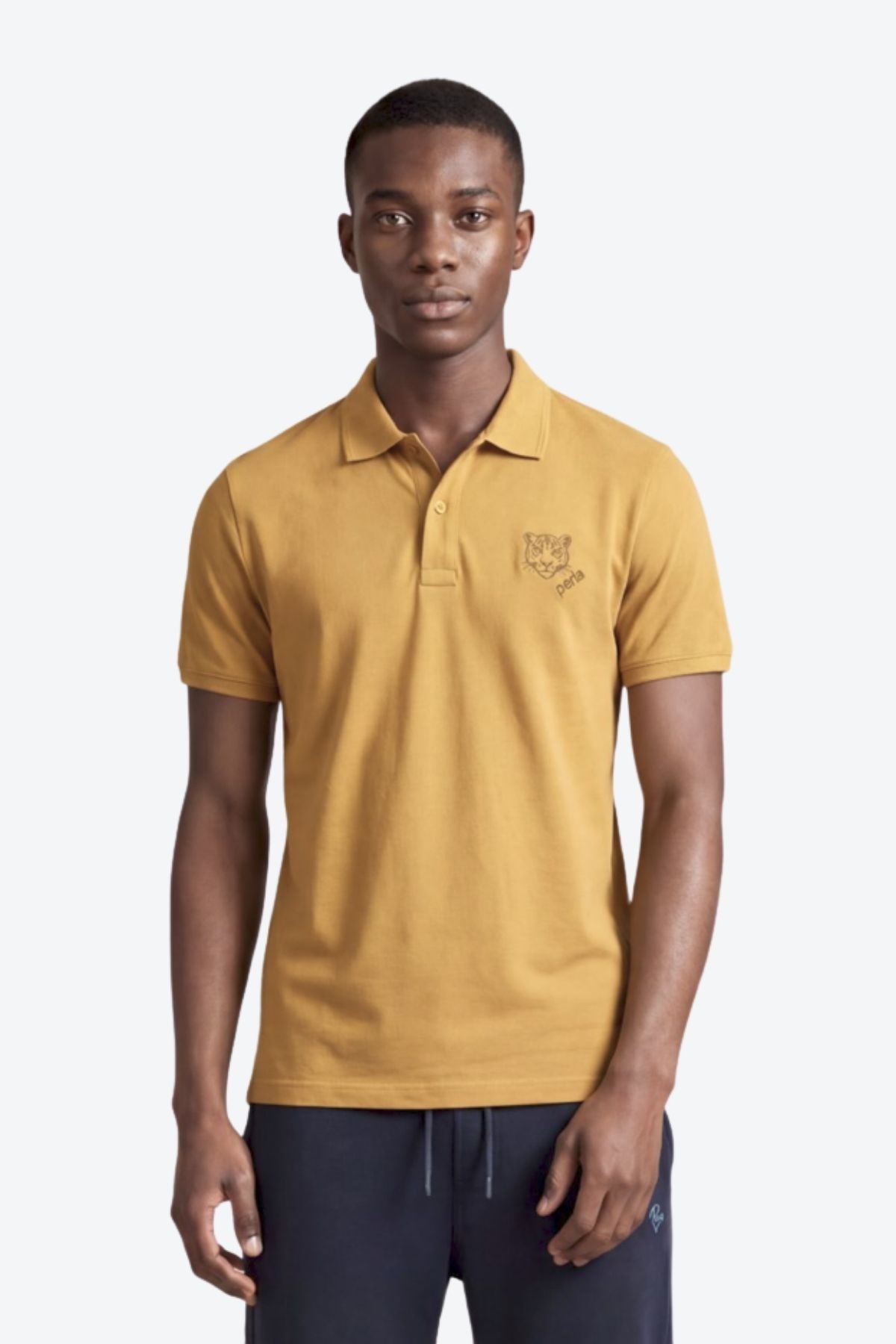 Kontür Jaguar Nakış Detaylı Slim Fit Erkek Polo Yaka Hardal T-Shirt