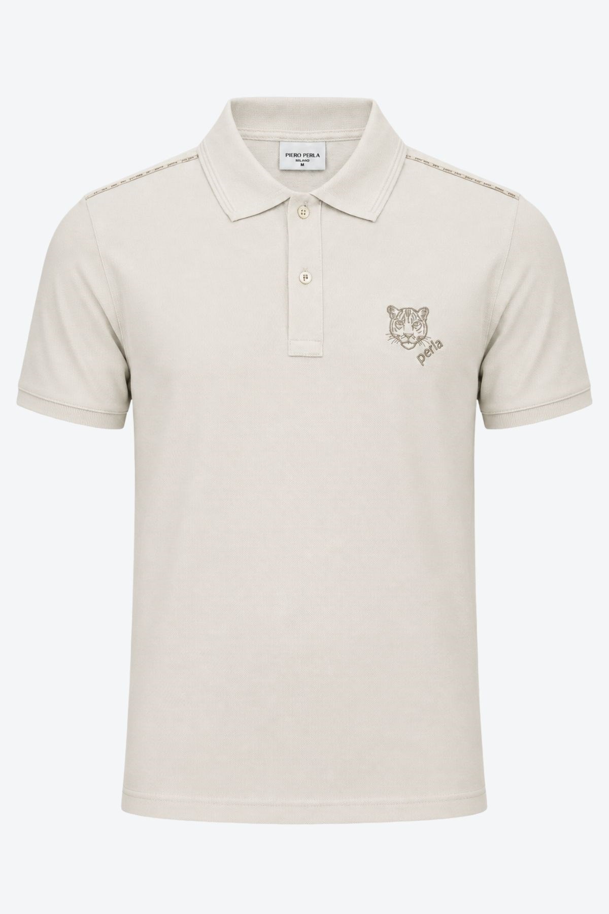 Kontür Jaguar Nakış Detaylı Slim Fit Erkek Polo Yaka Sütlü Kahve T-Shirt