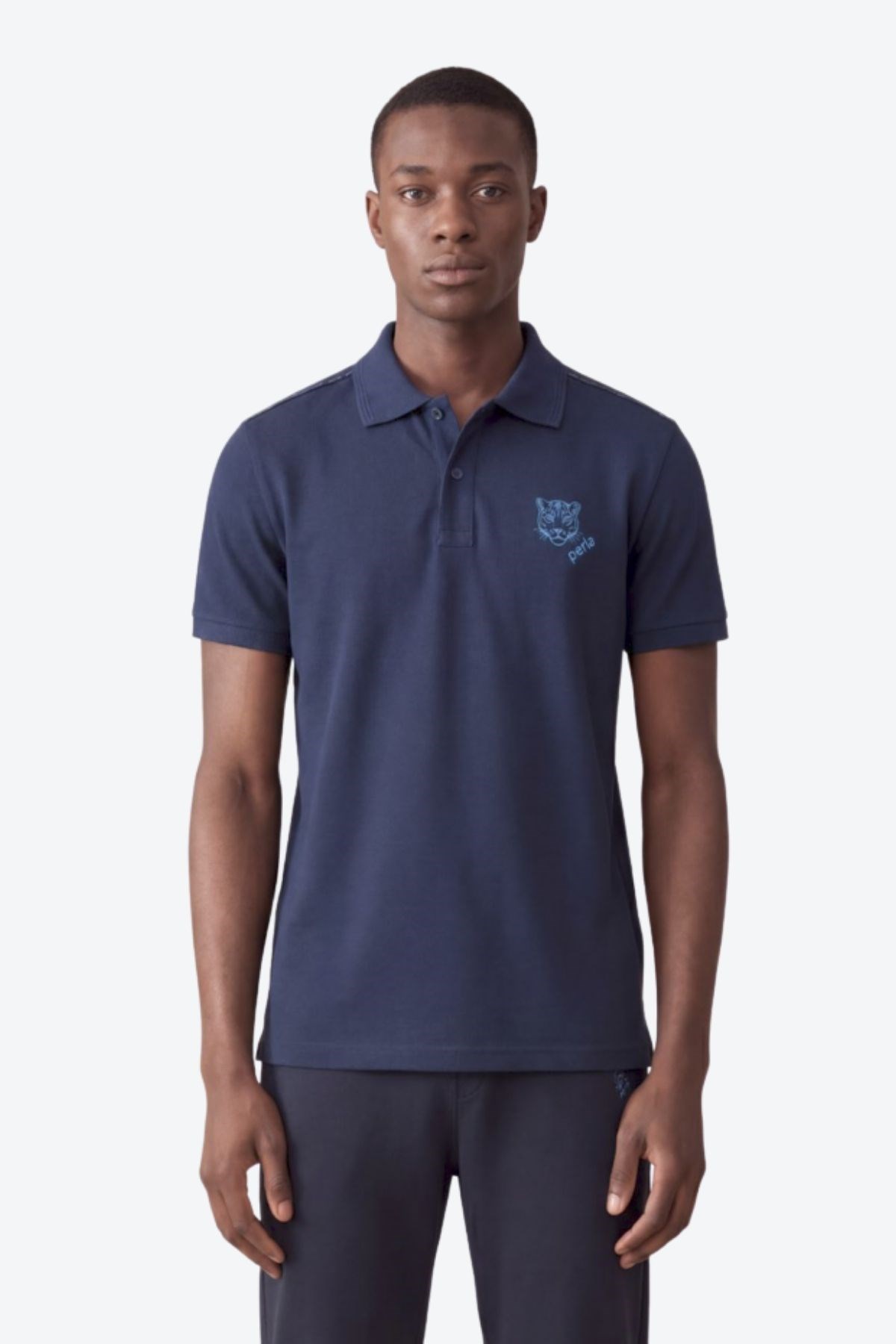Kontür Jaguar Nakış Detaylı Slim Fit Erkek Polo Yaka Lacivert T-Shirt