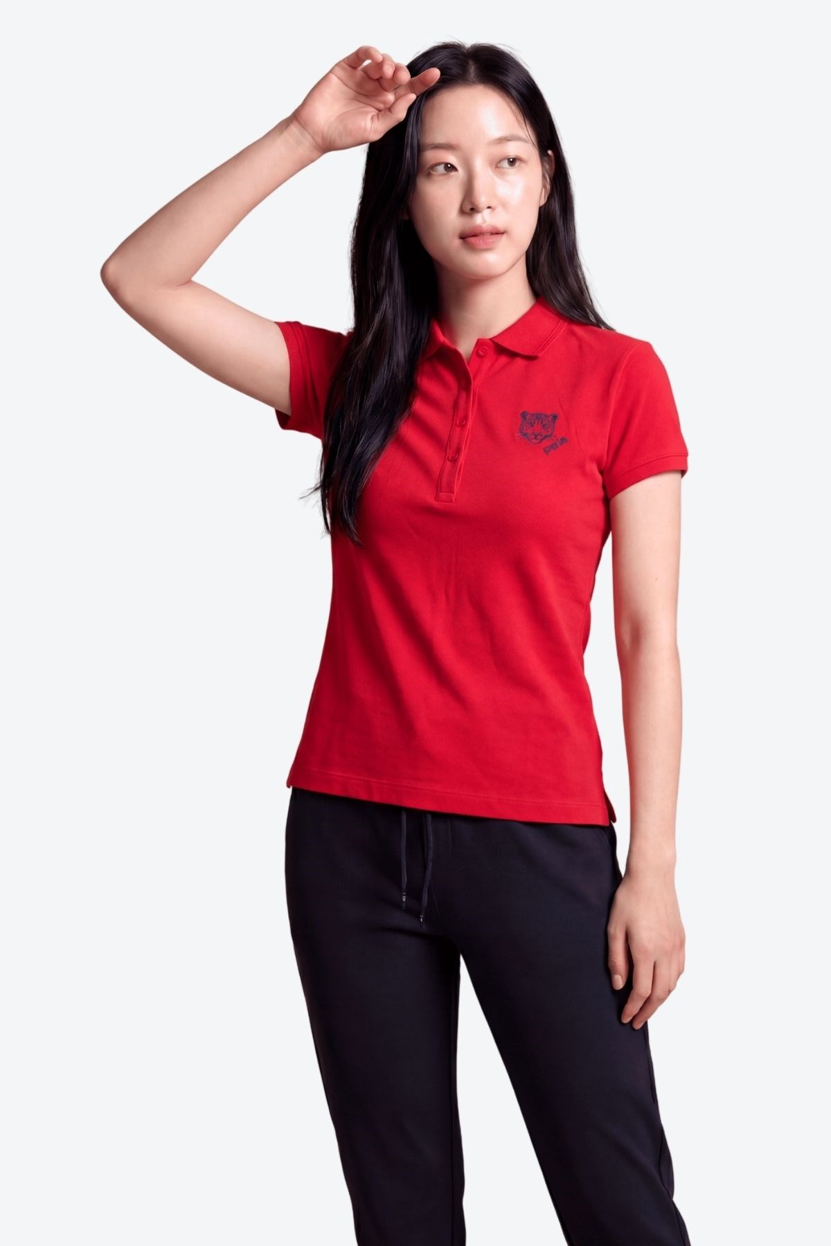 Kontür Jaguar Nakış Detaylı Slim Fit Kadın Kırmızı Polo Yaka T-Shirt