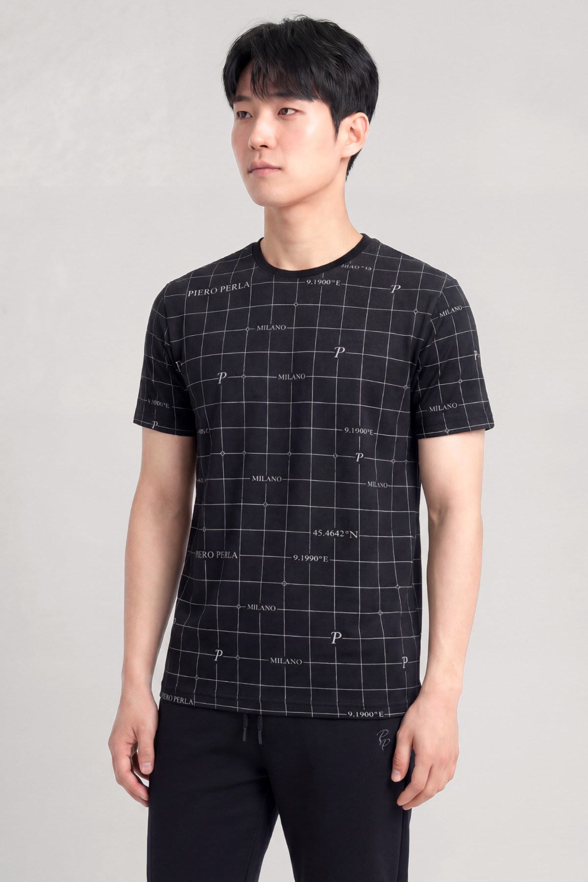 Milano Koordinat Baskı Detaylı,Bisiklet Yaka Slim Fit Erkek T-Shirt