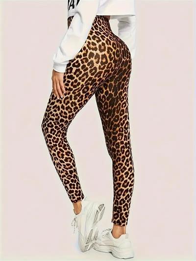 leopar desenli slim fit ince micro tayt