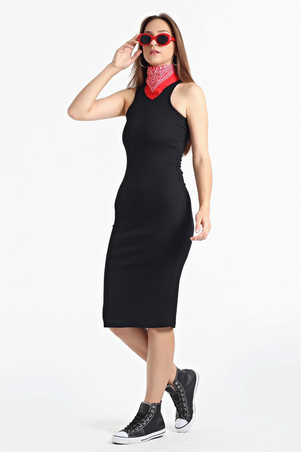 KOLSUZ SLİM FIT ÖRME ELBİSE