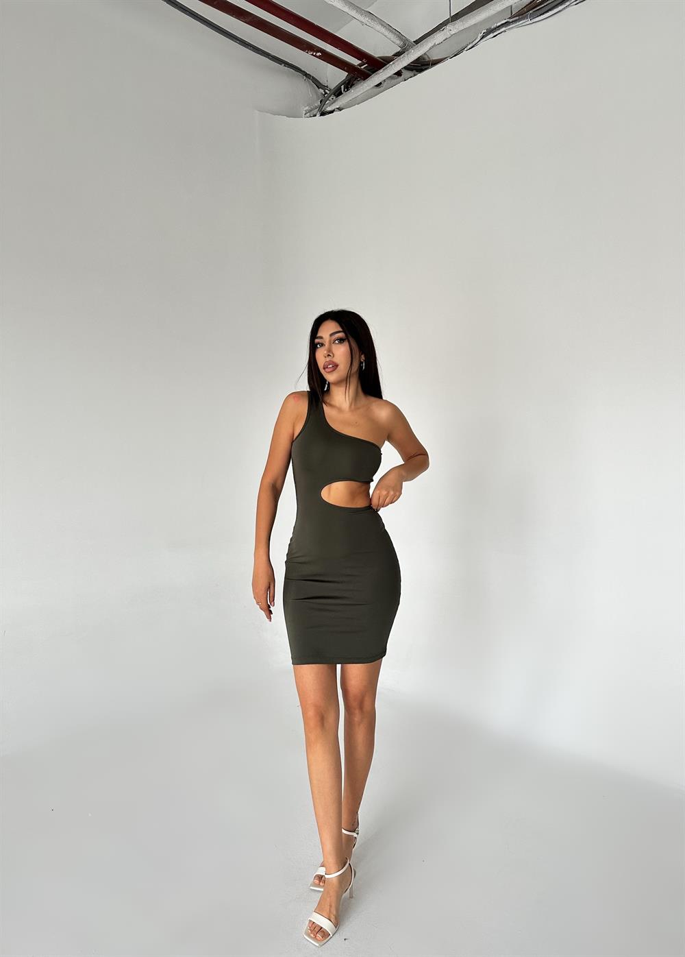 TEK OMUZ AÇIK CUT OUT DETAYLI SLİM FIT ELBİSE