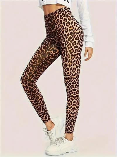 leopar desenli slim fit ince micro tayt
