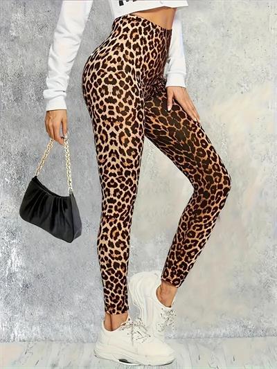 leopar desenli slim fit ince micro tayt