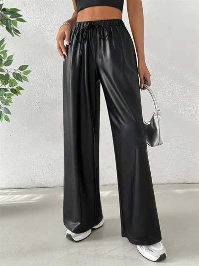 PU DERİ BEL LASTİKLİ RAHAT PAÇA PANTOLON