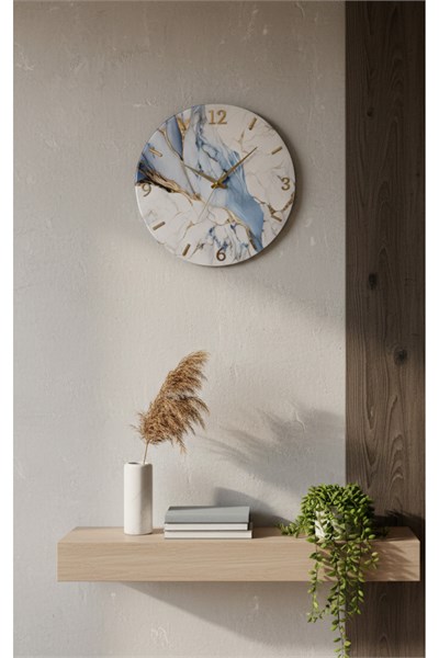 ( AA 1 ) Mermer Desenli Duvar Saati 50x50 cm Sessiz Akordiyon Mekanizma Modern Dekoratif Duvar Saati