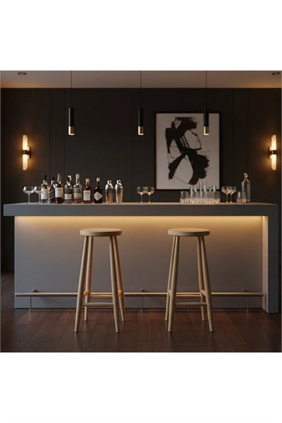 ( Bar1 ) El Yapımı Doğal Ahşap Bar Yuvarlak Tabure Sandalye %100 Doğal Vernikli Ahşap 70 cm 1 Adet