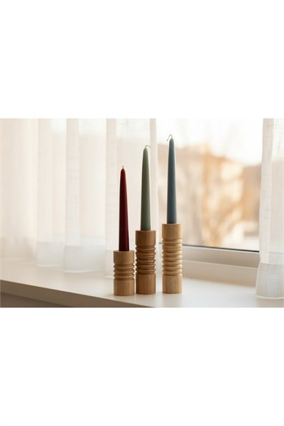 ( MUM 10 ) 3lü El Yapımı Doğal Ahşap Vazo Şamdan Mumluk 15-13-10 cm Modern Dekoratif İskandinav Masif Mumluk