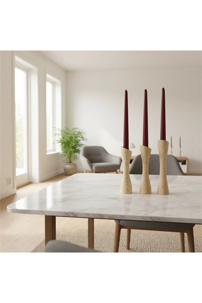 ( MUM 11 ) 3lü El Yapımı Doğal Ahşap Vazo Şamdan Mumluk 18-14-10 cm Modern Dekoratif İskandinav Masif Mumluk