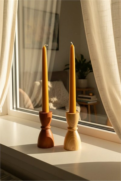 ( MUM 12 ) 2li El Yapımı Doğal Ahşap Vazo Şamdan Mumluk 10 cm Modern Dekoratif İskandinav Masif Mumluk